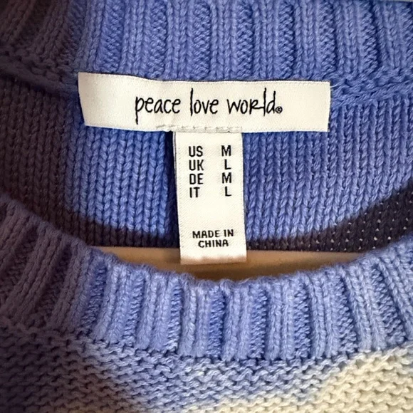 NWOT Peace Love World M Purple/White/Blue Tie-dye Striped Sweater Oversized Soft - Picture 2 of 6